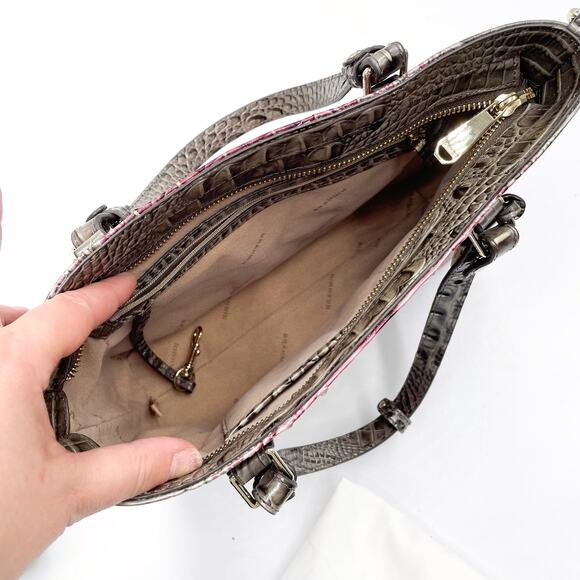 BRAHMIN Ombre Melbourne Mini Misha‎ Satchel Garnet Gray Gag Croc Embossed - Picture 11 of 11